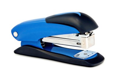 Blue office stapler isolated on white clipart