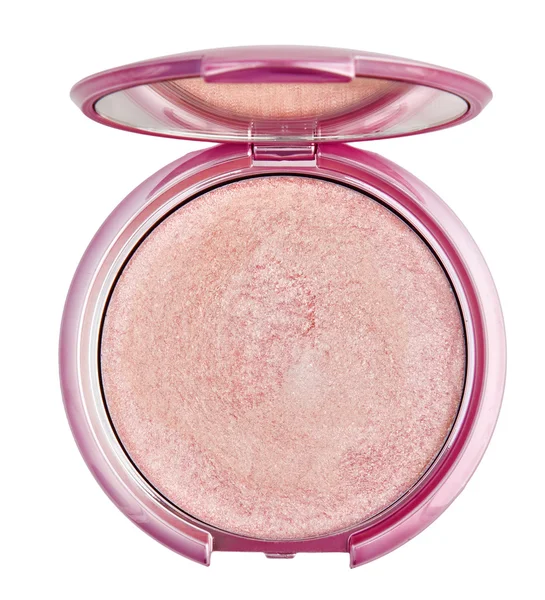 Make-up ροζ σκόνη σε πλαστικό κουτί απομονώνονται σε λευκό — Φωτογραφία Αρχείου