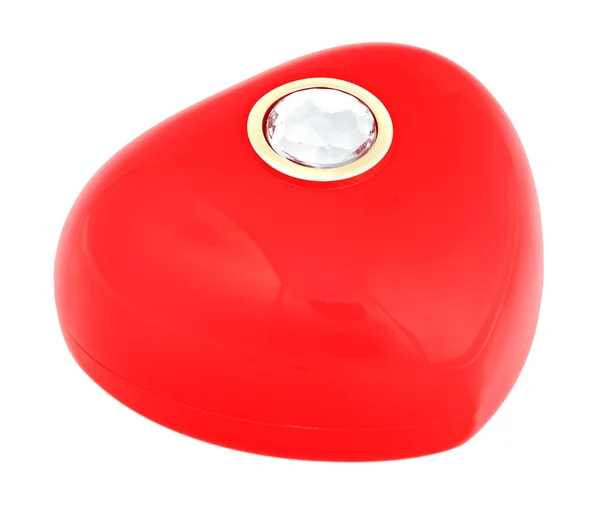 Beyaz izole kalp şeklinde bir parlak glamour kırmızı kutu — Stok fotoğraf