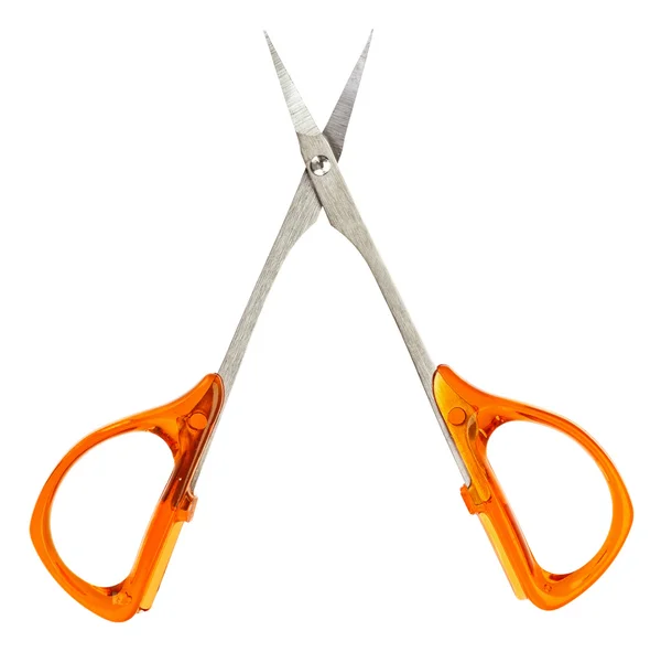 Small nail scissors with yellow plastic handles isolated on whit — Stock Photo, Image
