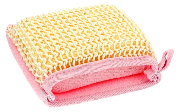 Esponja de banho têxtil natural isolada sobre branco — Fotografia de Stock