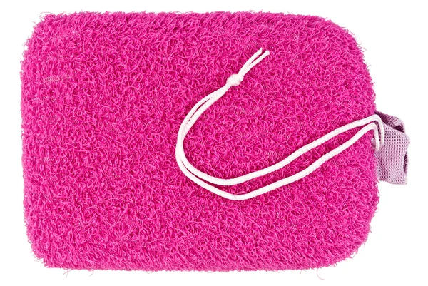 Esponja de baño ovalada rosa aislada en blanco —  Fotos de Stock