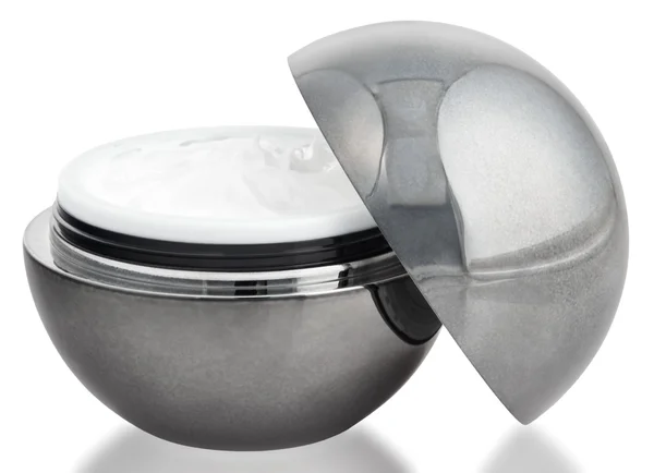 Caja esfera crema cosmética gris aislada en blanco —  Fotos de Stock