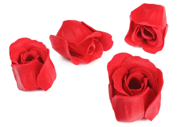 Piros rózsa virág alakult elszigetelt fehér illatos szappan — Stock Fotó