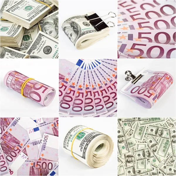 Koláž Prostředí Peníze Dolar Euro — Stockfoto