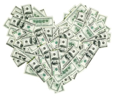 Heart shaped sign made with many 100 dollar banknotes clipart