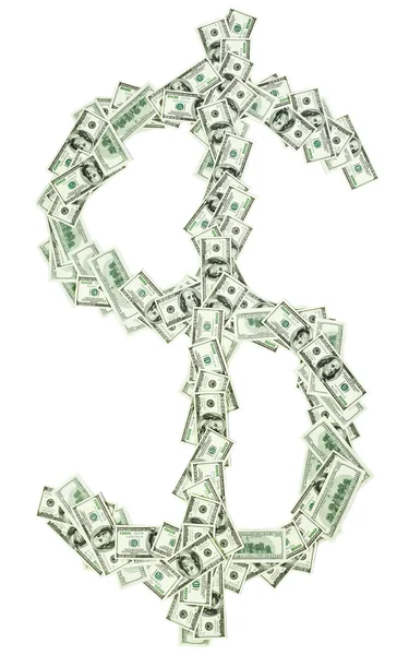Birçok 100 YTL banknotlar ile şeklinde dolar para birimi simgesi — Stok fotoğraf