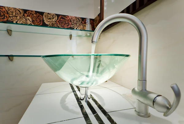 Bacia Pia Vidro Interior Banheiro Minimalismo Moderno — Fotografia de Stock