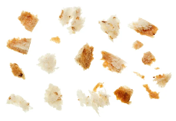 Macro Shot Dried Bread Crumbs Isolated White — Stock Photo, Image