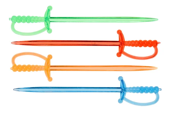 剑杆织机形状中的多彩多姿的塑料食品烤串 — 图库照片