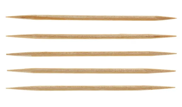 Five single toothpicks, isolated on white — Stock Photo, Image