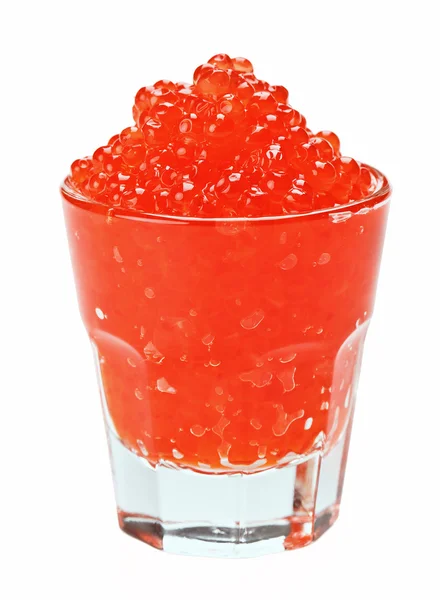 Roter Lachskaviar Einem Glas Isoliert Auf Weißem — Stockfoto