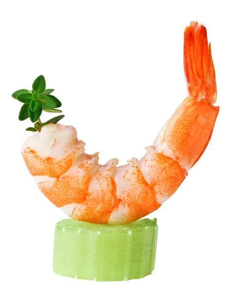 Shrimp canape with celery and thyme twig — Stock Photo, Image