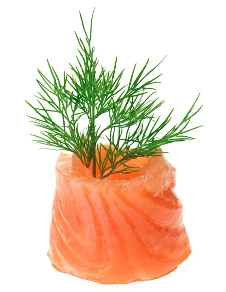 Red Salmon Roll Dill Twig Isolated White — Stock Photo, Image