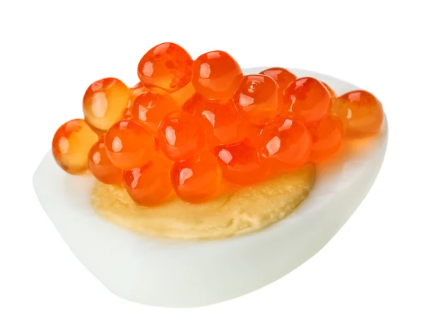 Red caviar canape with quail egg — Stock Photo, Image