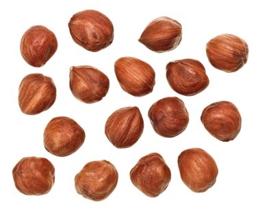 Unshelled hazel nuts isolated on white, food background clipart