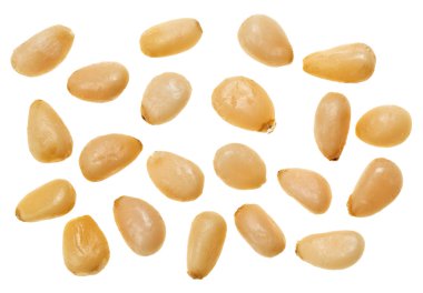 Unshelled pine nuts isolated on white, food background clipart