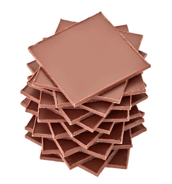 褐色长方形巧克力板隔离在白色的金字塔 — 图库照片