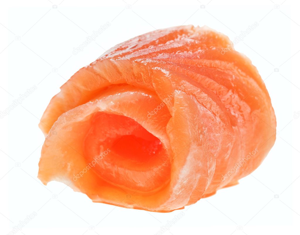 Red salmon roll isolated on white