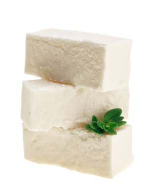 Feta cheese cubes with thyme twig clipart