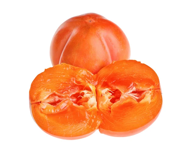 Całość i przekrój persimmon owoc na białym tle — Zdjęcie stockowe