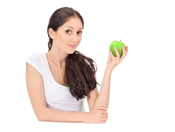 Mujer atractiva joven con manzana verde —  Fotos de Stock