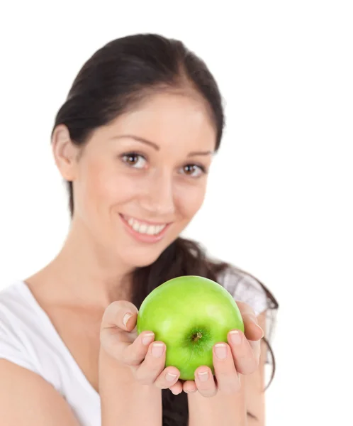 Mladá atraktivní žena s zelené jablko — Stock fotografie