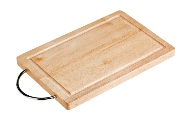 Brown wooden chopping board with metal handle — Stock Photo, Image