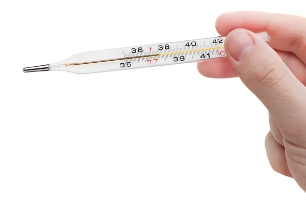 Medicine thermometer in hand — Stock Photo, Image