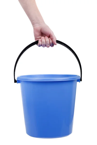 Plastic bucket in hand — Stock Photo, Image
