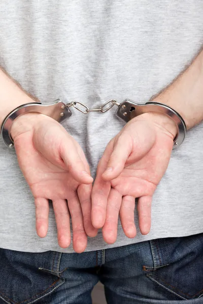 Police Law Steel Handcuffs Arrest Crime Human Hand — Stock Photo, Image