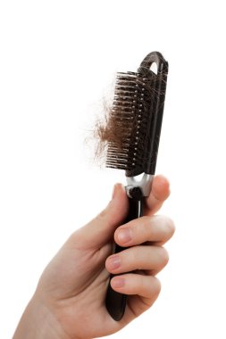 Balding problem women hand holding loss hair comb clipart