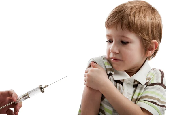 Medicine Healthcare Syringe Injecting Scared Child — Stock Photo, Image