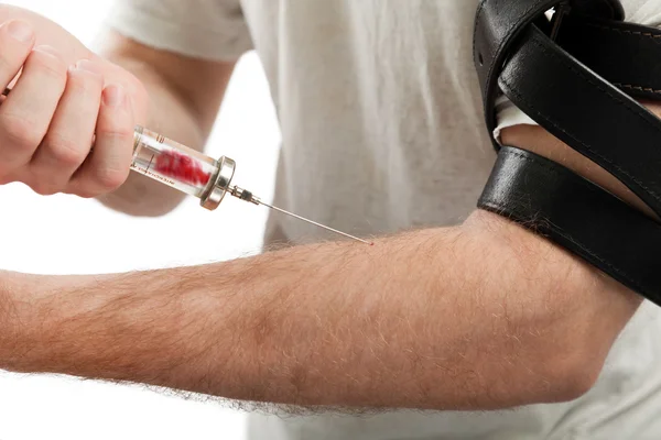 Addict injecting syringe — Stock Photo, Image