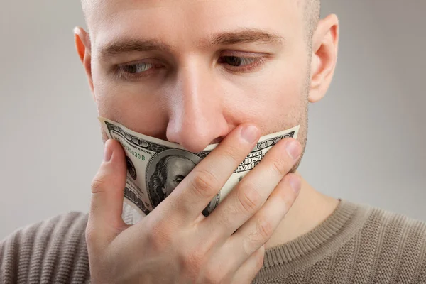 Dolar pieniądze KNEBLOWAĆ usta zamknięte Spółgłoska mężczyzn — Zdjęcie stockowe