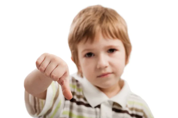 Kind gebaren duim omlaag — Stockfoto