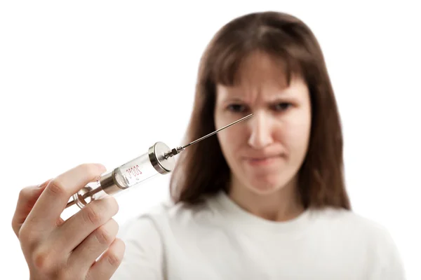 Mulheres segurando seringa injetável — Fotografia de Stock