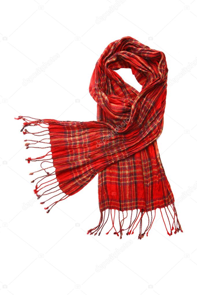 Red cheskered scarf isolated on white