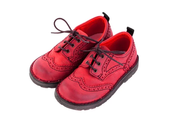 Red Kid Sapatos Luxo Isolado Branco — Fotografia de Stock