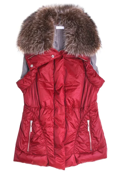 Red puffer vest with fur collar — Stock Photo, Image