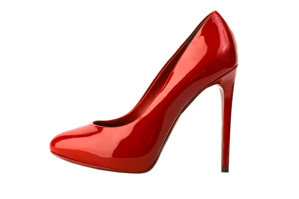 白で隔離される赤いハイヒールの女性靴 — ストック写真