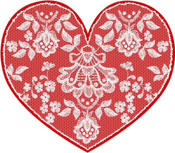 Corazón de encaje fino rojo con ilustración de patrón floral . — Foto de Stock