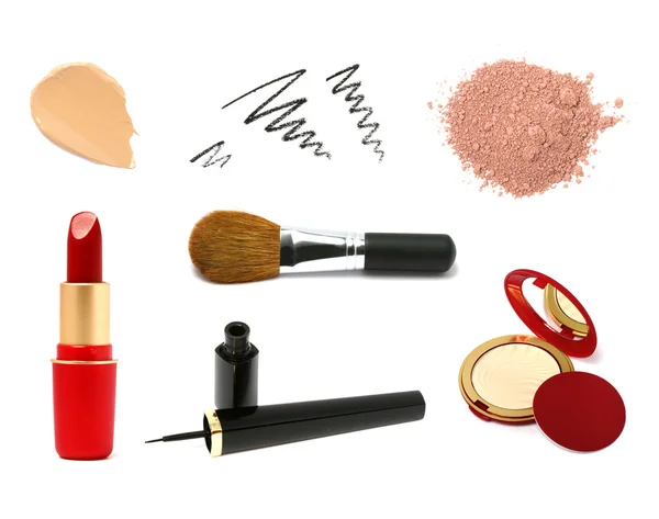 stock image Decorative cosmetic products. Lipstick, concealer, eyeliner, bru
