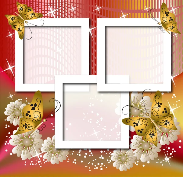 Strona układ pocztówka z kwiatami, motyl do wstawiania tekstu — Wektor stockowy