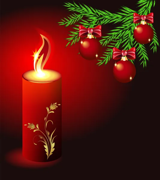 Christmas card with a burning candle — Stock Vector