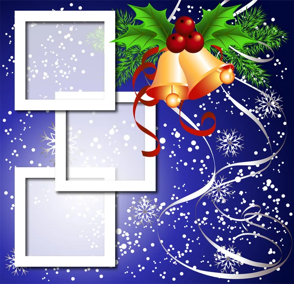 Fond de Noël avec cadre et cloches — Image vectorielle