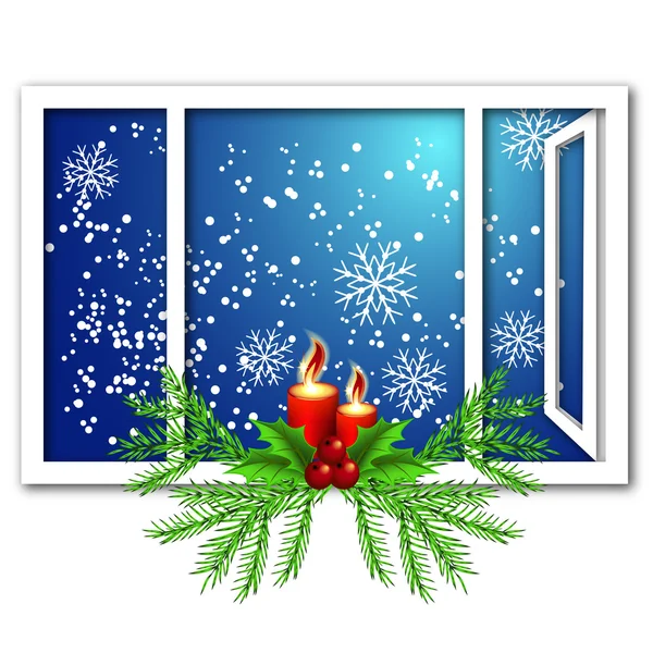 用蜡烛圣诞窗口 — 图库矢量图片