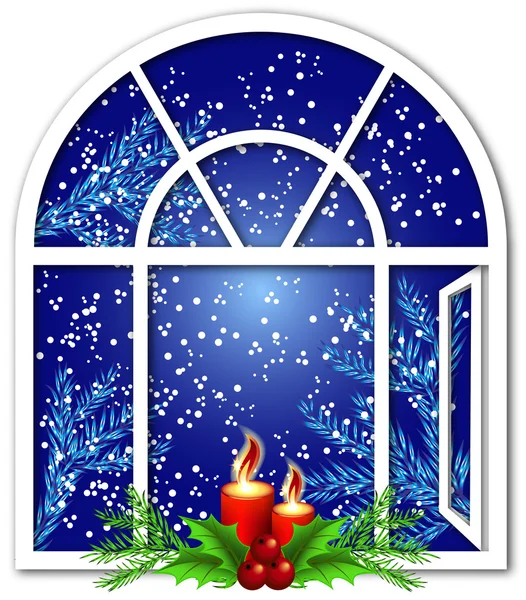 Vánoční okno se svíčkami — Stockový vektor