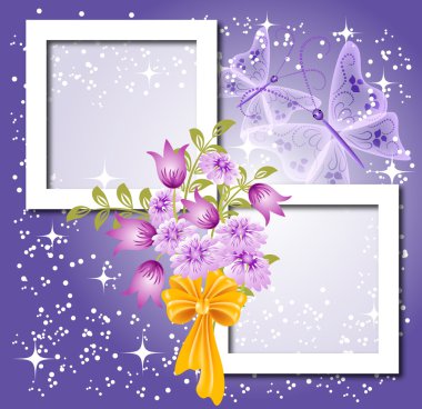 Background for text or photo with flowers and bow clipart