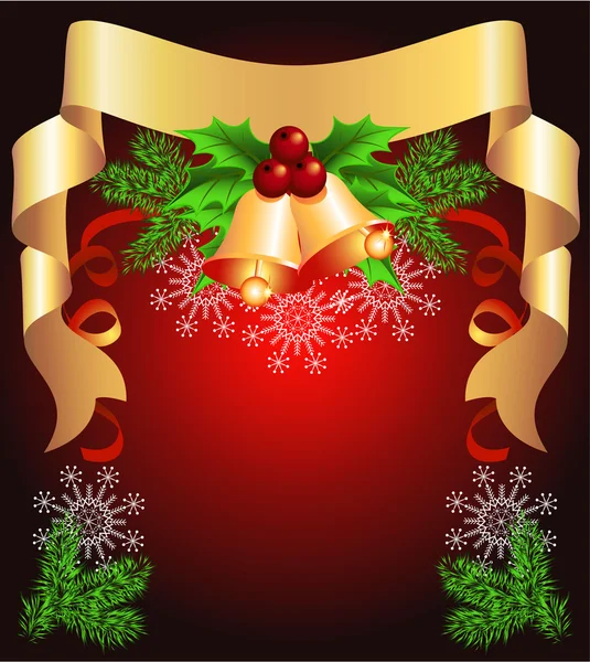 ゴールデン リボン付きクリスマス背景 — ストックベクタ